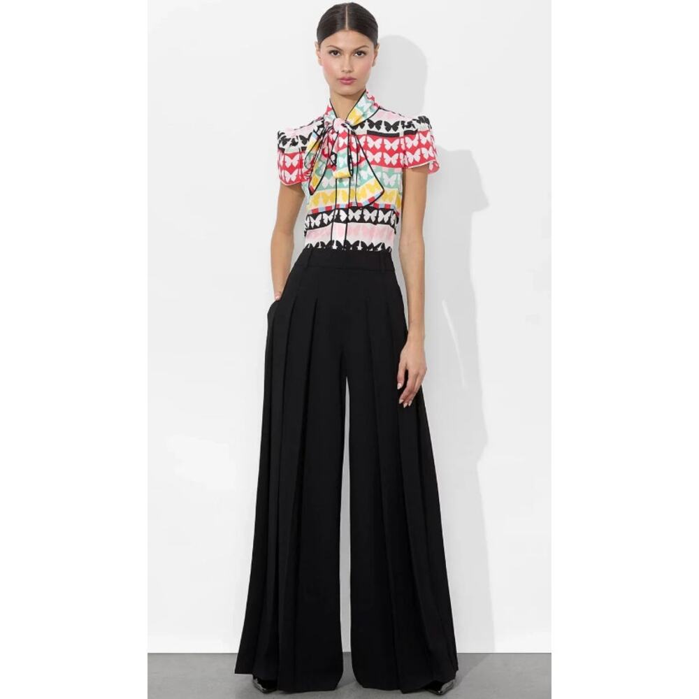 Alice and Olivia Jeannie Butterfly Print Piped Bow Silk Top size S small - Picture 6 of 6